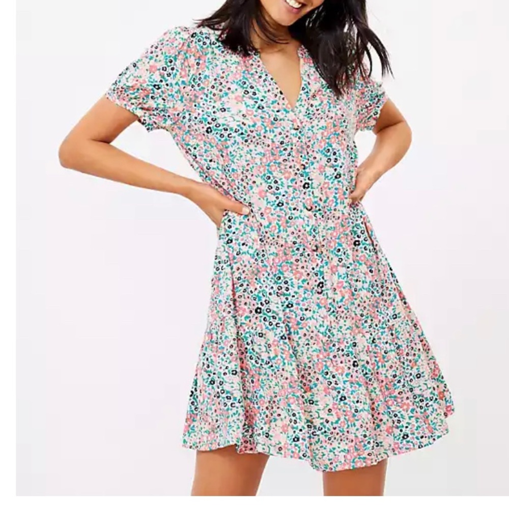 *NWT* Loft Floral Flounce Shirt Dress